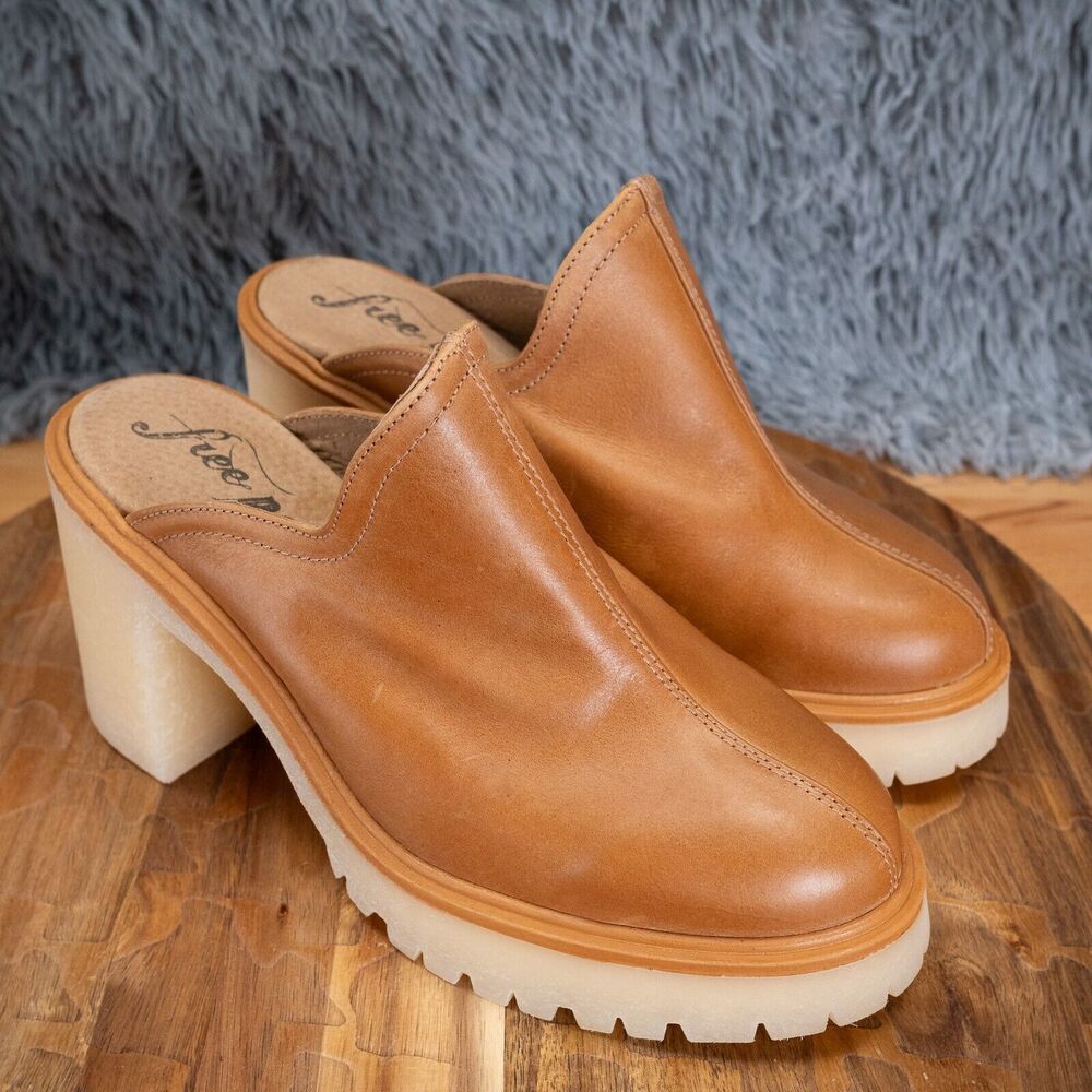 Free People James Cozy Mule Womens Leather Clog Shoes Sandal Tan Size 38/ US 7.5